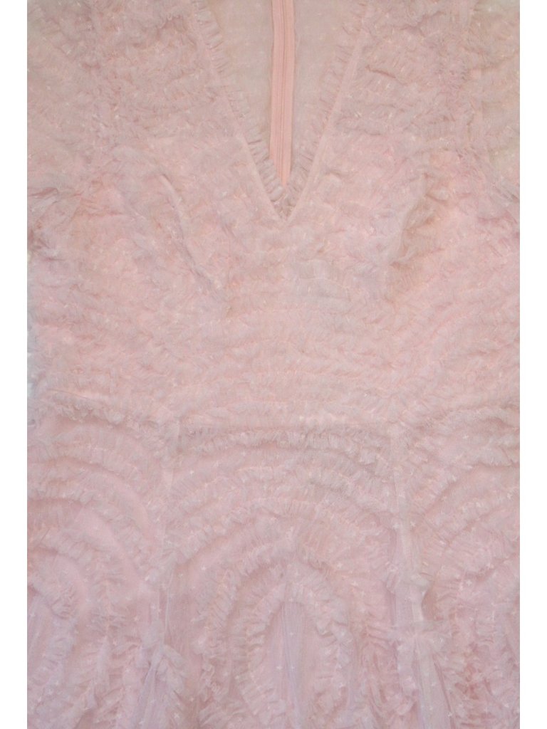 Nwt Needle & Thread Verity In Blush Pink Tulle Ruffle V-Neck Micro Mini Dress 12 — image 7 of 8